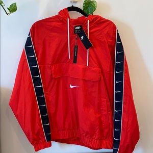 nike swoosh woven jacket red hooded windbreaker